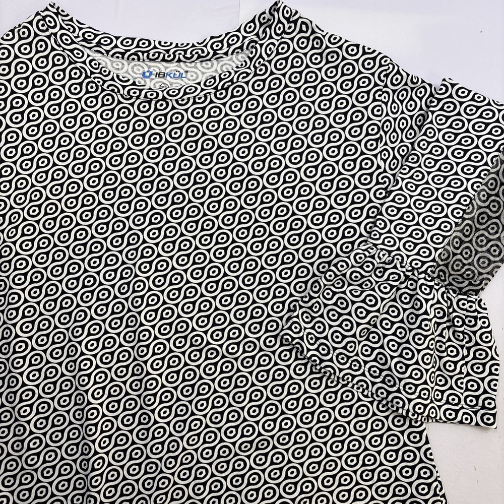 Ibkul Graphic Black White Long Sleeve Mesh Bell Sleeve Dress Dress Size XL